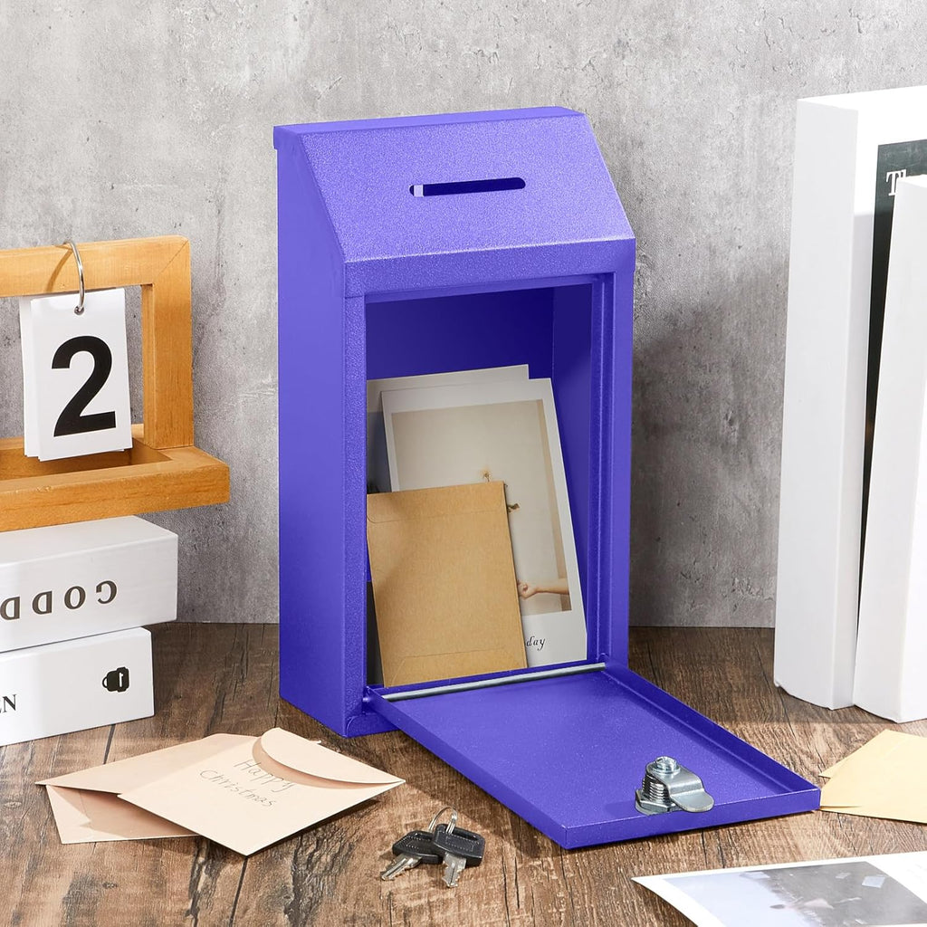 Metal Donation Cash Box Collection Safe Suggestion Box with Lock Wall Mounted Mailbox Delivery Ballot Container for Home Office Outdoor Door