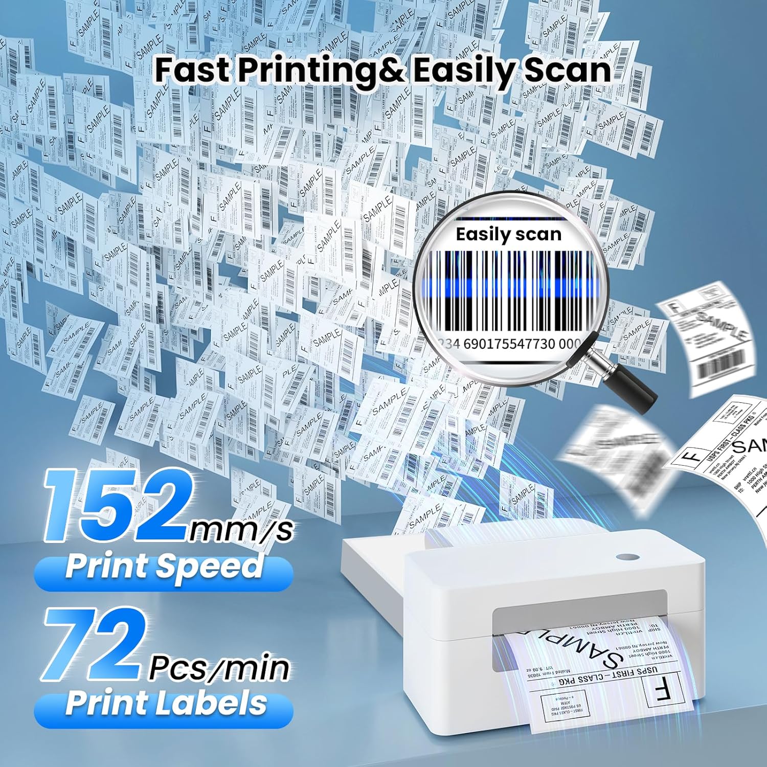 vretti Bluetooth Shipping Label Printer - 4x6 Thermal Printer for Shipping Packages and Small Businesses, Label Printer Supports Android/iPhone/Windows, Compatible with Shopify, Ebay, USPS, Amazon