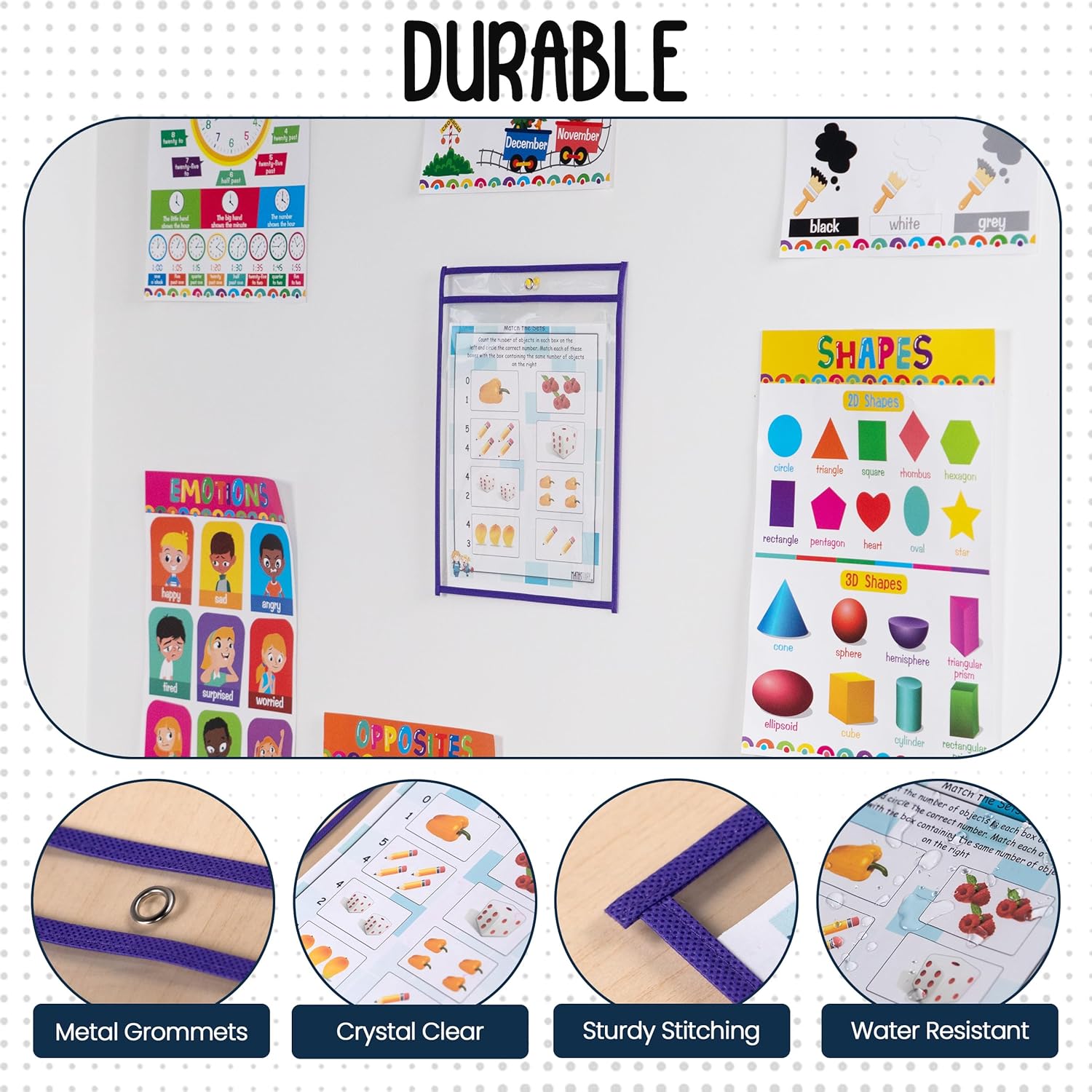 Essex Wares - 6 Pack, Purple, Dry Erase Pocket Document Protectors, 10" Wide x 13.5" Tall - Dry Erase Clear Plastic Sleeves - Reusable & Easy Erase Plastic Invoice Holders, Water-Resistant & Durable