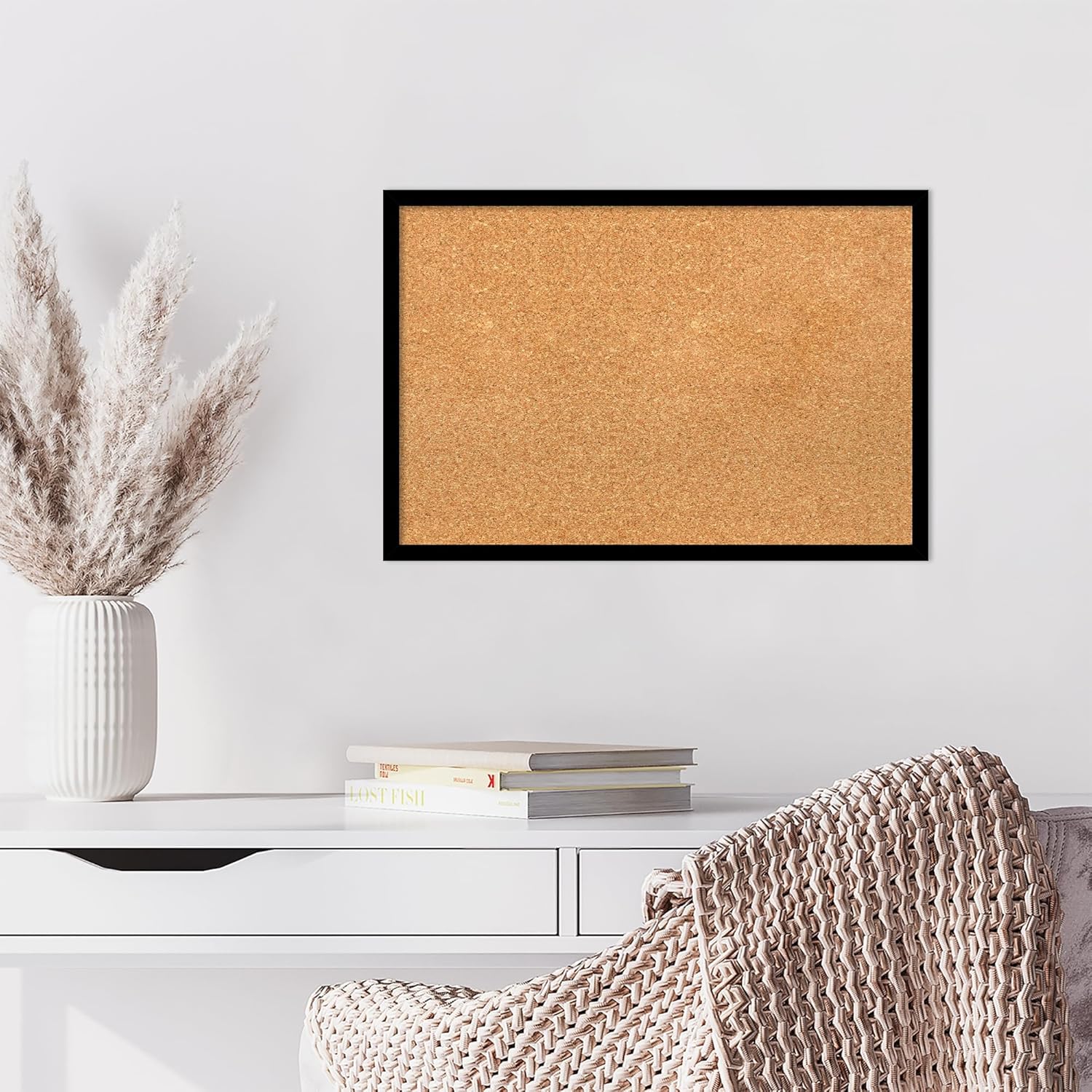 Amanti Art Natural Cork Board for Wall, 17x25 Vision Board with Black Wood Frame, Medium Corkboard Office Decor for Home Organization, Modern Contemporary Corkboard Pinboard to display items for home