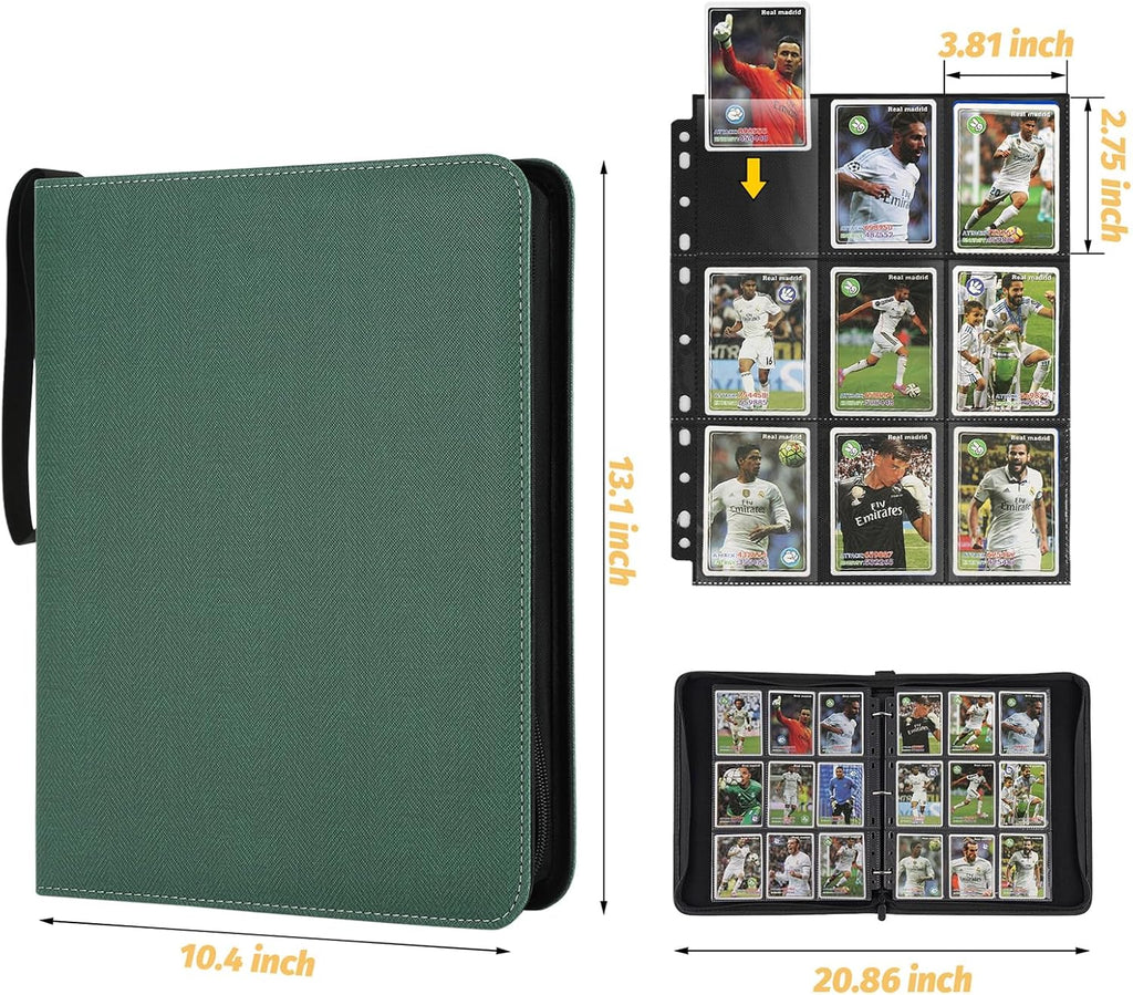 9 Pocket Card Binder, Premium Zip Trading Card Binder, 720 Double Sided Pocket PU Card Collection Binder, Collector Card Album, Card Folder for MTG, TCG, Sports Cards, Game Cards (Dark Green 1)