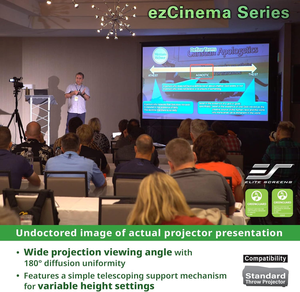 Elite Screens ezCinema Series 120-Inch Projector Screen 16:9 – Portable Floor Pull-Up Manual Projection Screen for Indoor Outdoor, 4K 8K Ultra HD 3D Ready, Home Theater Office Church – F120NWH
