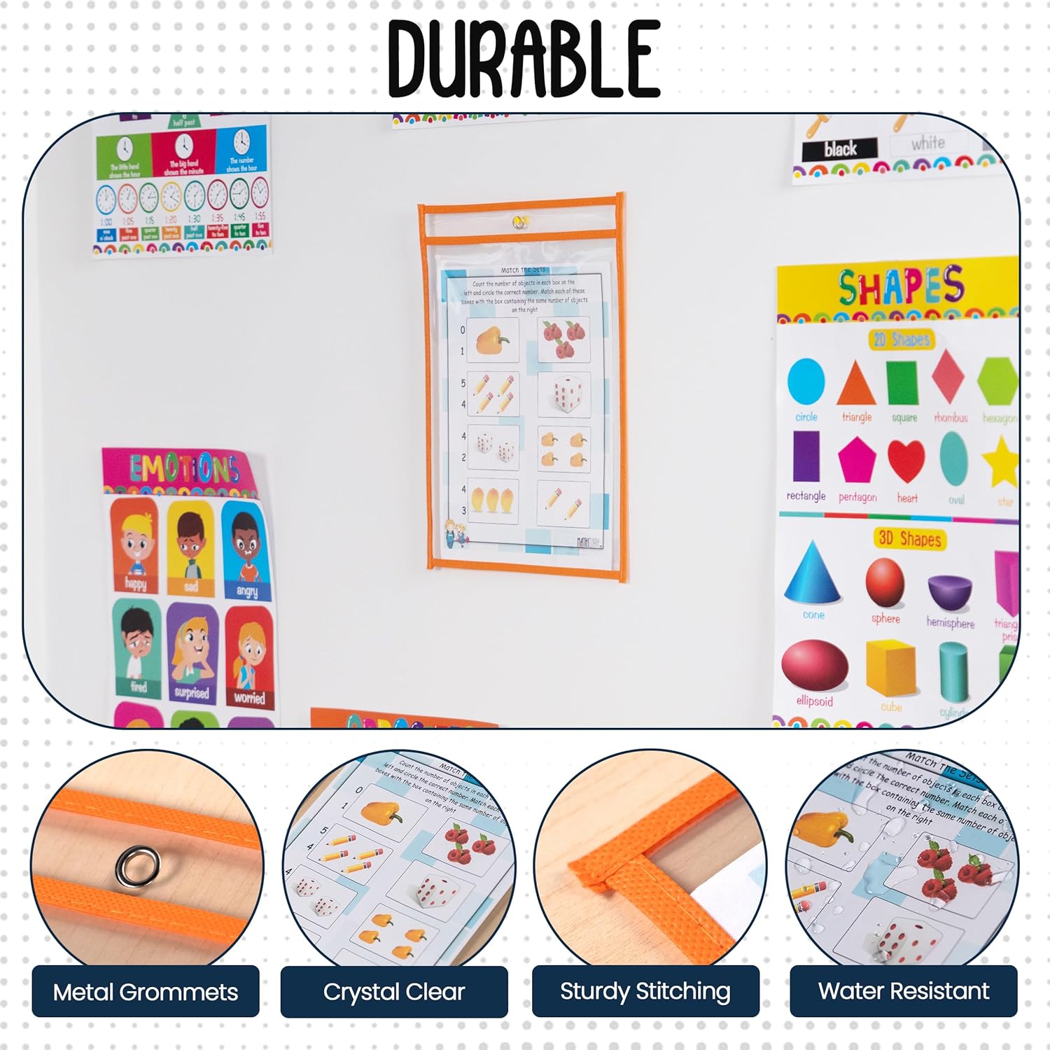 Essex Wares - 6 Pack, Orange, Dry Erase Pocket Document Protectors, 10" Wide x 13.5" Tall - Dry Erase Clear Plastic Sleeves - Reusable & Easy Erase Plastic Invoice Holders, Water-Resistant & Durable