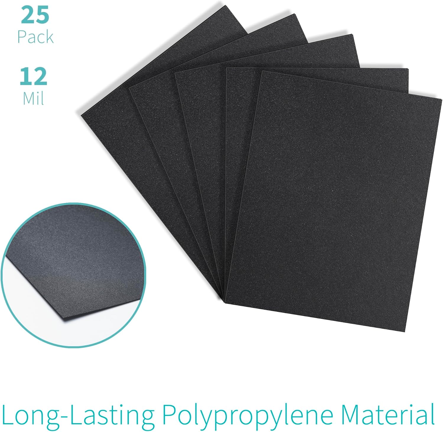 Binditek 25 Pack 12 Mil Sand-Textured Polycover, Midweight Binding Front and Back Covers, Lightly Sanded Finish, 8-1/2" x 11", Square Corners, Un-Punched, Black, Office Supplies