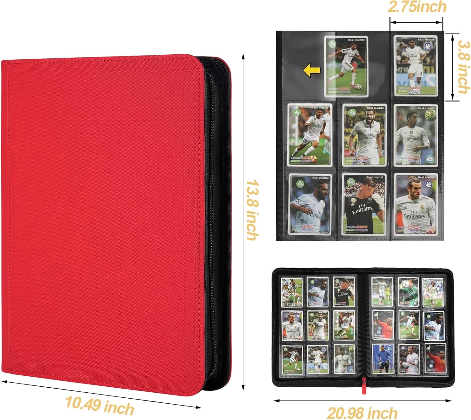 Trading Card Binder 9 Pocket, GERMUN PU Cover Card Binder for 360 Cards, Premium Trading Card Holder Folders, Double Sided Pocket Card Album for MTG, TCG (RED)