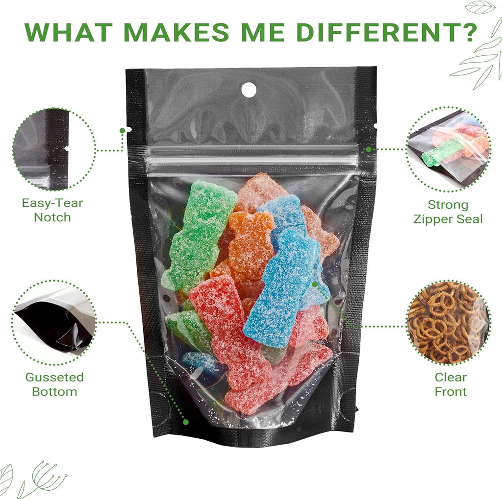100 Pack 4"x6" Mylar Clear/Black Nylon Resealable Stand Up Bags Heat Seal Zipper Lock Reusable Storage Pouches for Zip Food Storage Lock Packaging with Tear Notches