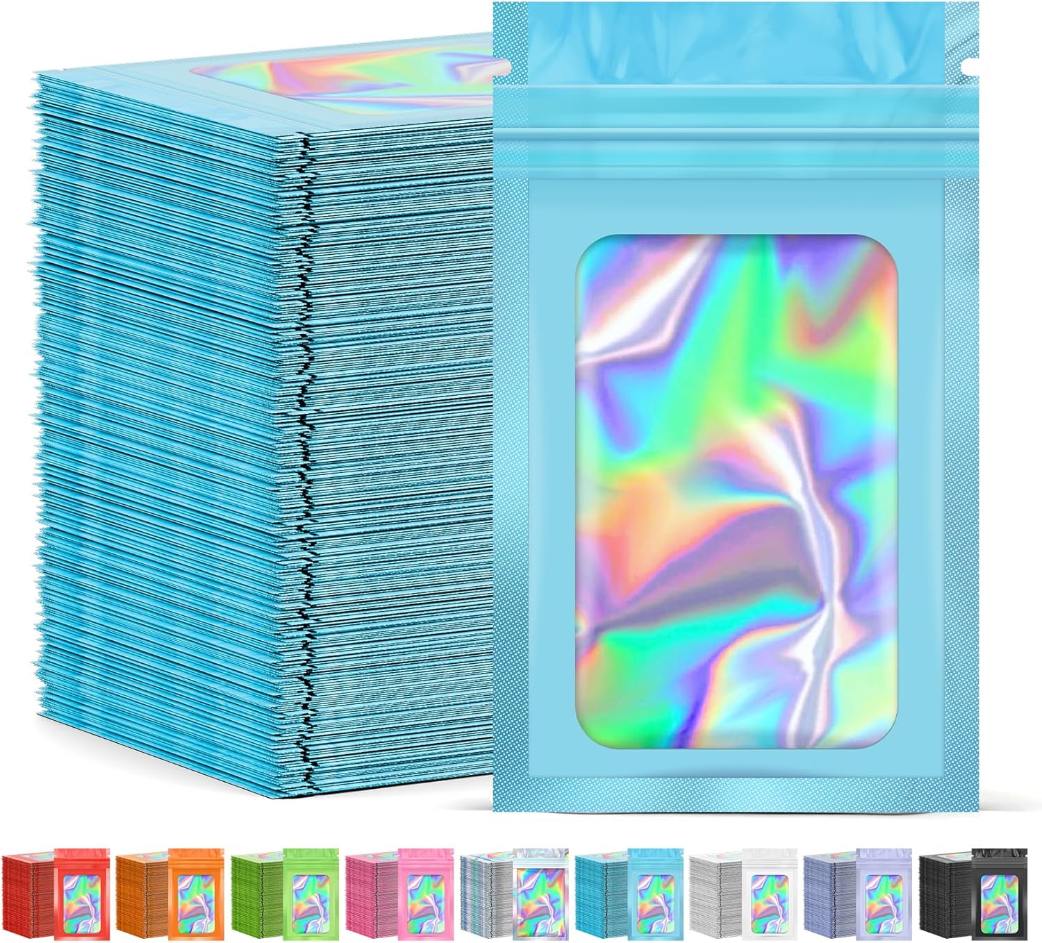 300 Pcs Mylar Bags, Smell Proof Bags Foil Pouch, Holographic Resealable Bags for Small Business, Candy Sample Jewelry Bag Sealable Packaging for Party Favor Food Storage ((2.8x3.9in-Blue)