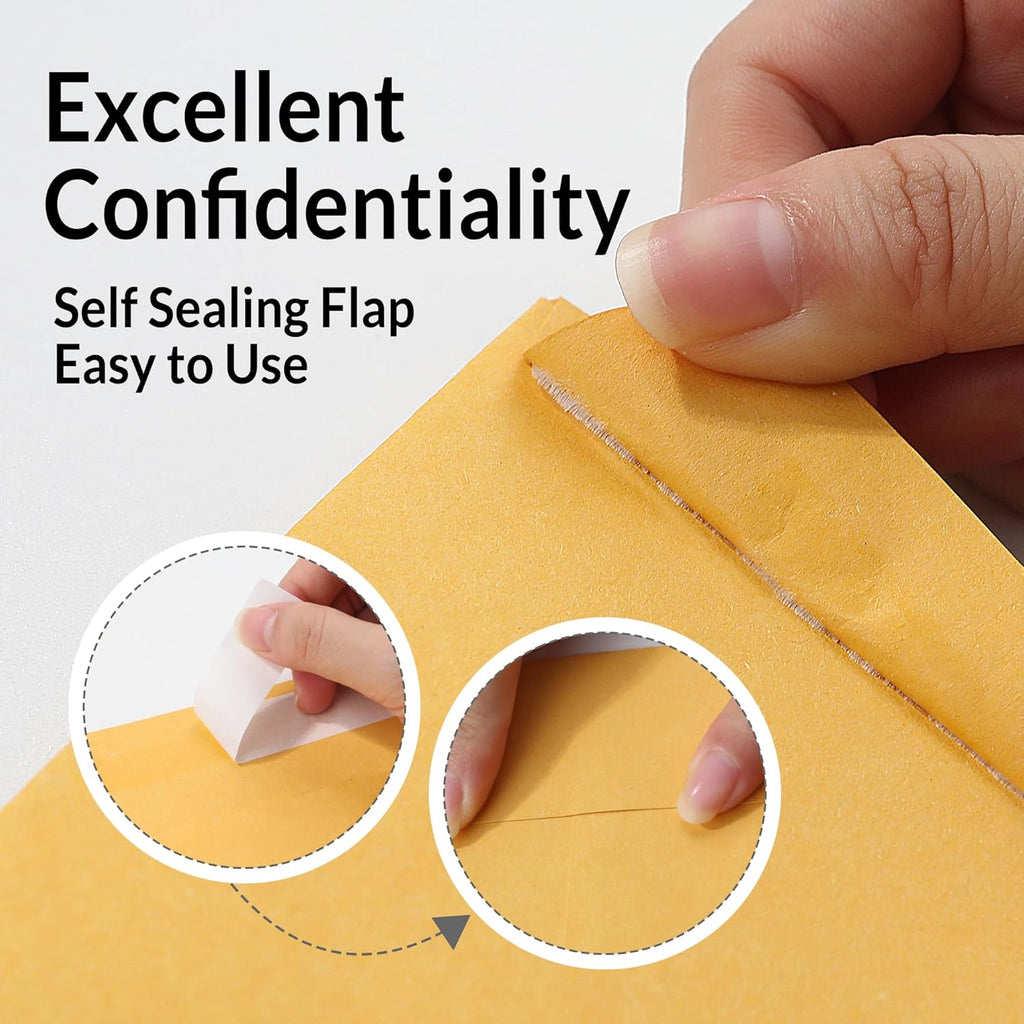 SUNEE 6x9 Envelopes Self-Seal Catalog Mailing Envelopes -100 Count, Ultra Strong Quick-Seal, 6x9 inch Brown Kraft Manila Envelopes Security Envelopes