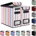 BALEINE File Organizer Box with Lid, Collapsible File Folder Organizer with Plastic Slide, Hanging File Folder Box for Office Document Storage (2 Pack, Color Stripe, S)