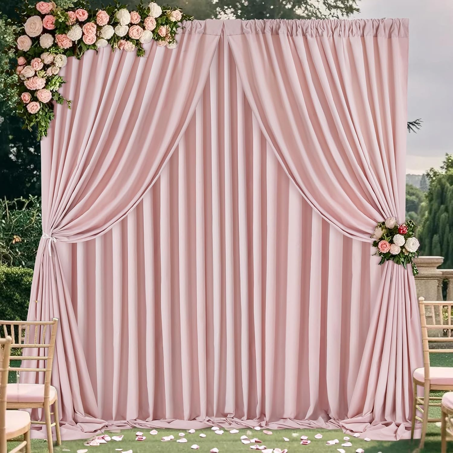 Dusty Rose Polyester Backdrop Curtains: 20 ft x 10 ft Photography Backdrop Drapes - Baby Shower Birthday Party Decorations 4 Panels 5ft x 10ft
