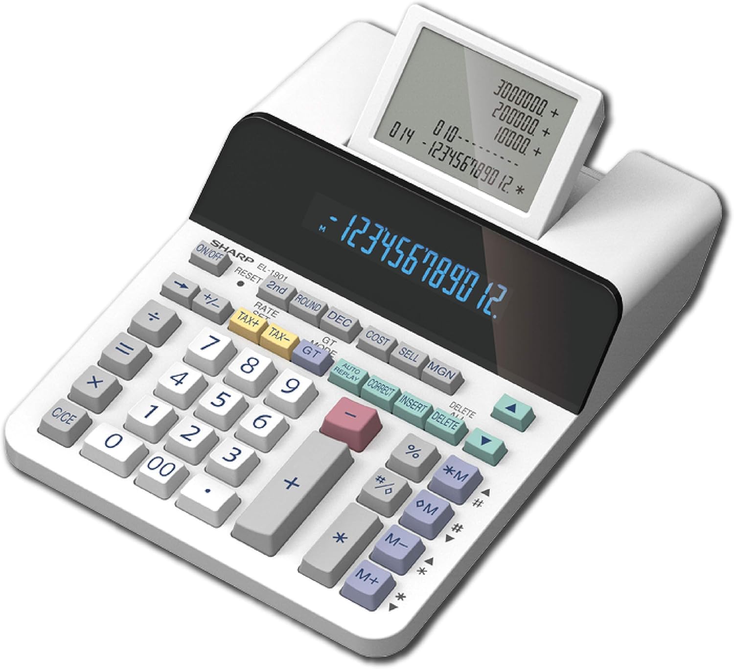 Sharp Paperless Printing Desk Calculator w/Check and Correct, Large 12-Digit LCD Primary Display, Printing Calculator/Adding Machine with Scrolling LCD Display Replacing Paper (EL-1901)