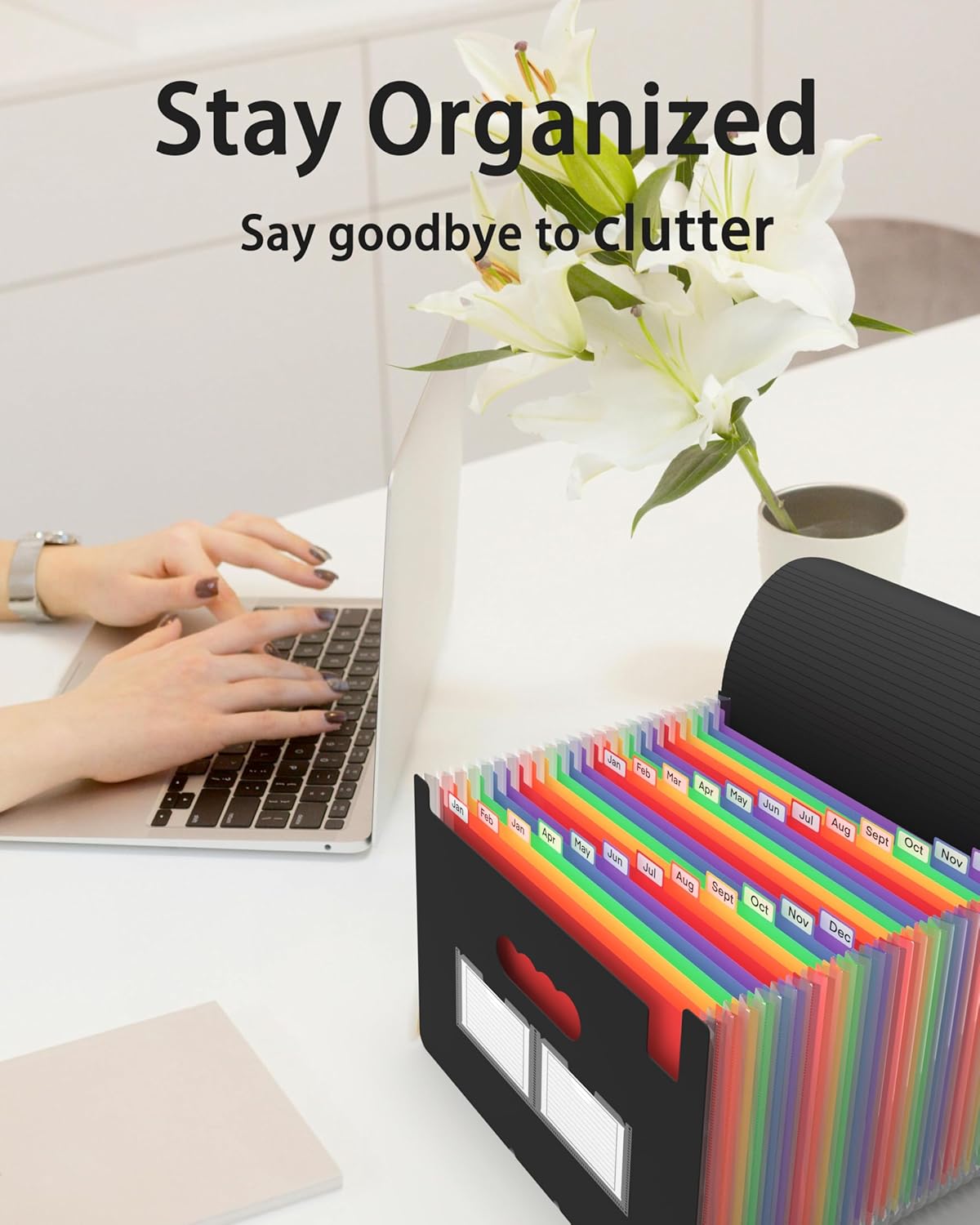 3 Pack Expanding File Folder, 24 Pocket Accordian File Organizer A4 Letter Size Portable Document Organizer with Colored Tabs, Expandable Desktop Accordion Folder -Black