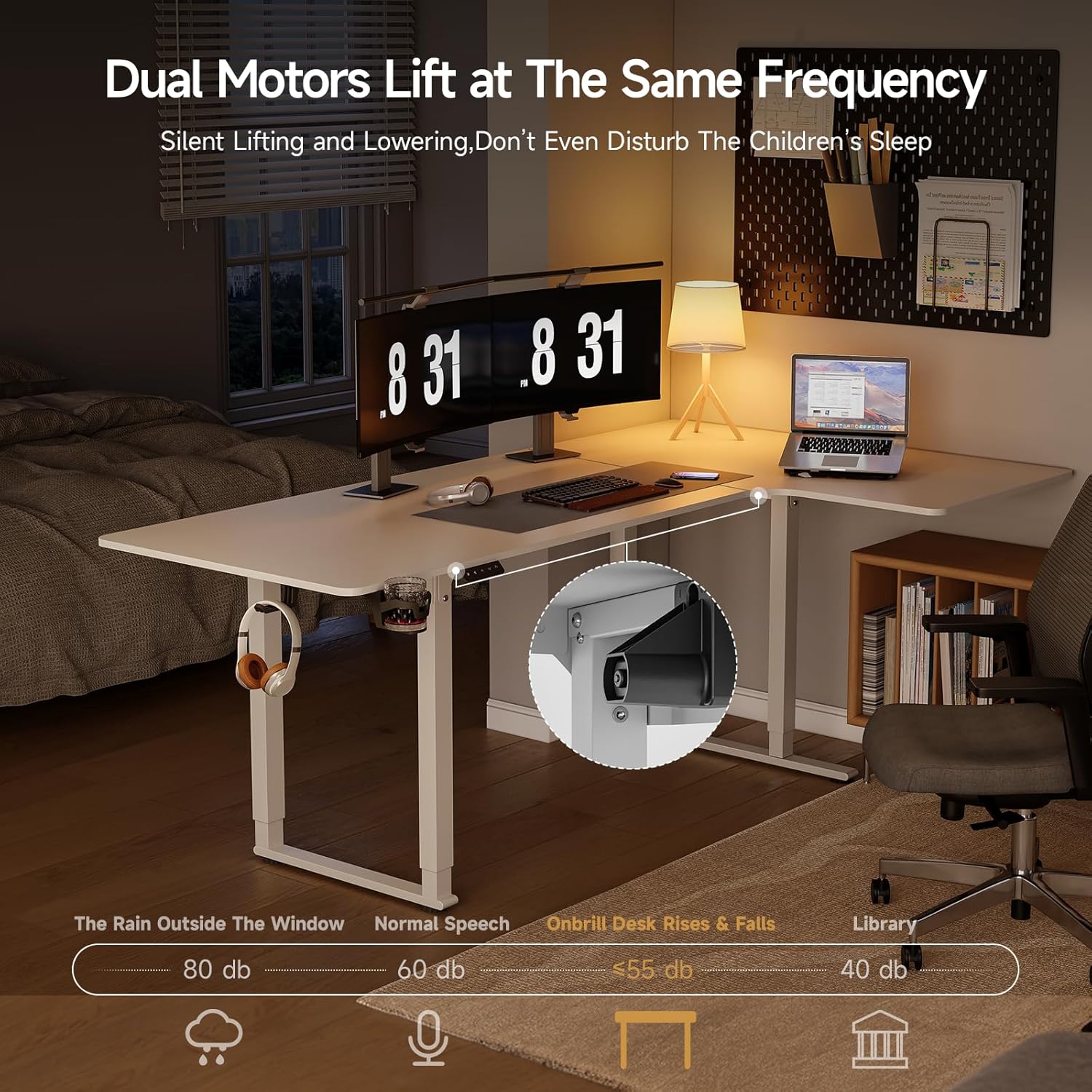 L Shaped Standing Desk, 71x43 Inches Electric L Stand Up Desk with 4 Legs, Dual Motor and Memory Controller, Adjustable Height from 28-46 Inches for Home and Computer Workstation, White