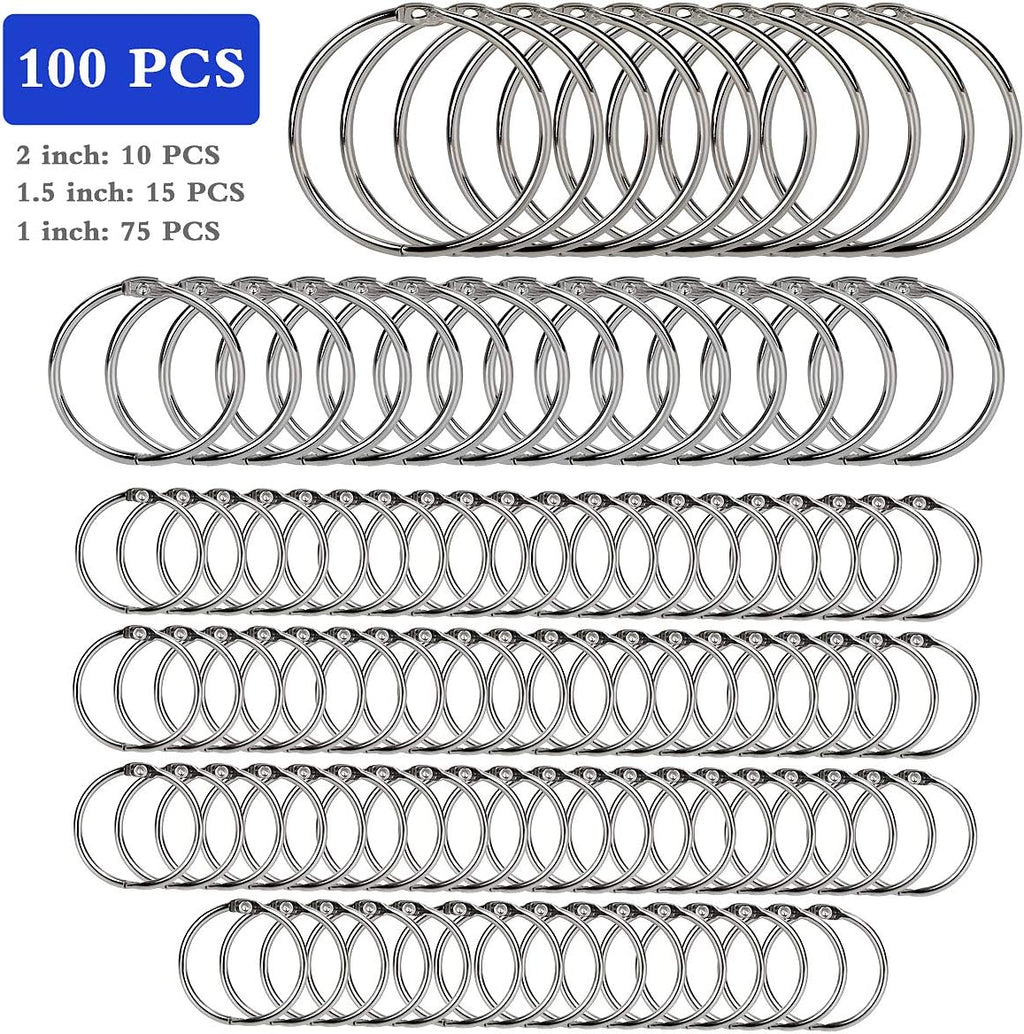 Binder Rings,KASEMI 100pcs Book Rings Assorted Sizes (1,1.5,2 inch) for School,Classroom,Office