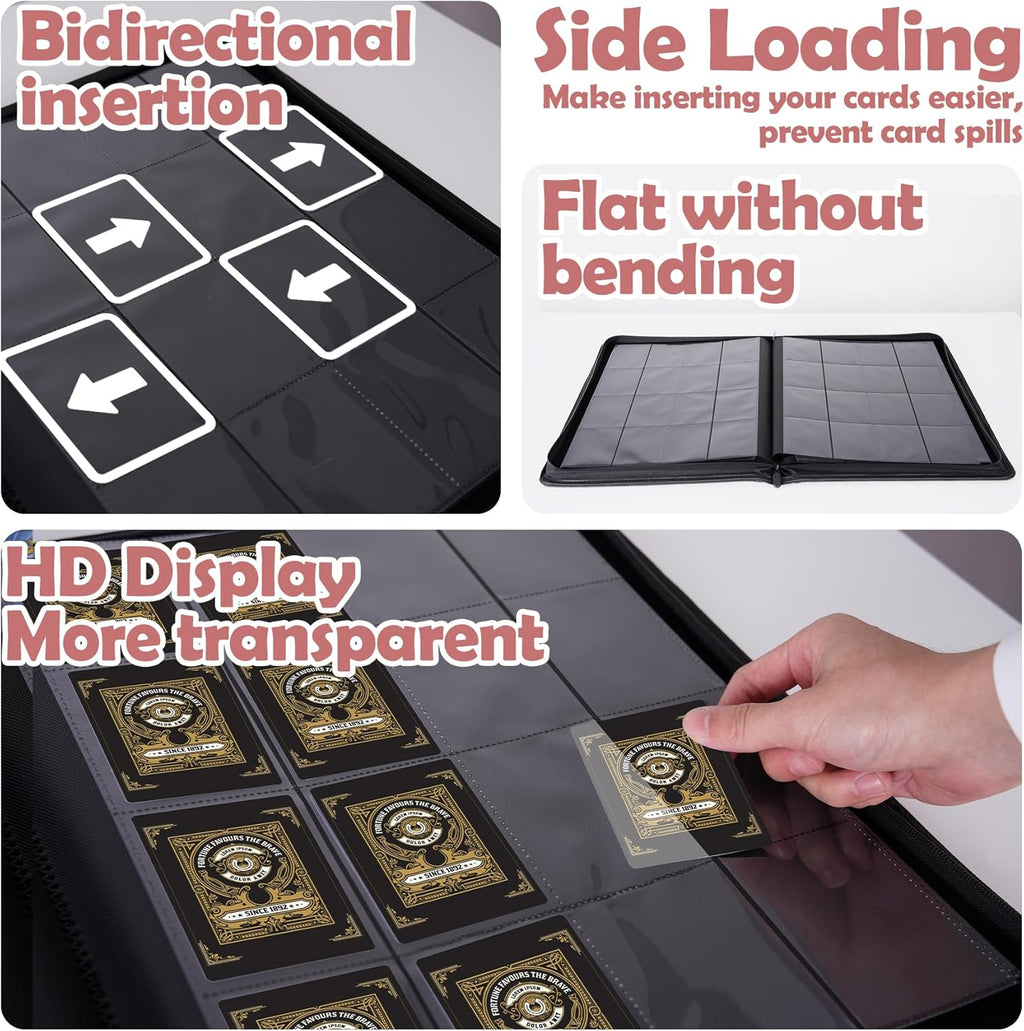 1000+ Pockets Trading Card Binder, 16 Pockets Trading Card Binder Ringless Side Loading Trading Card Album Folder for TCG,MTG,Sports Cards(Pink)