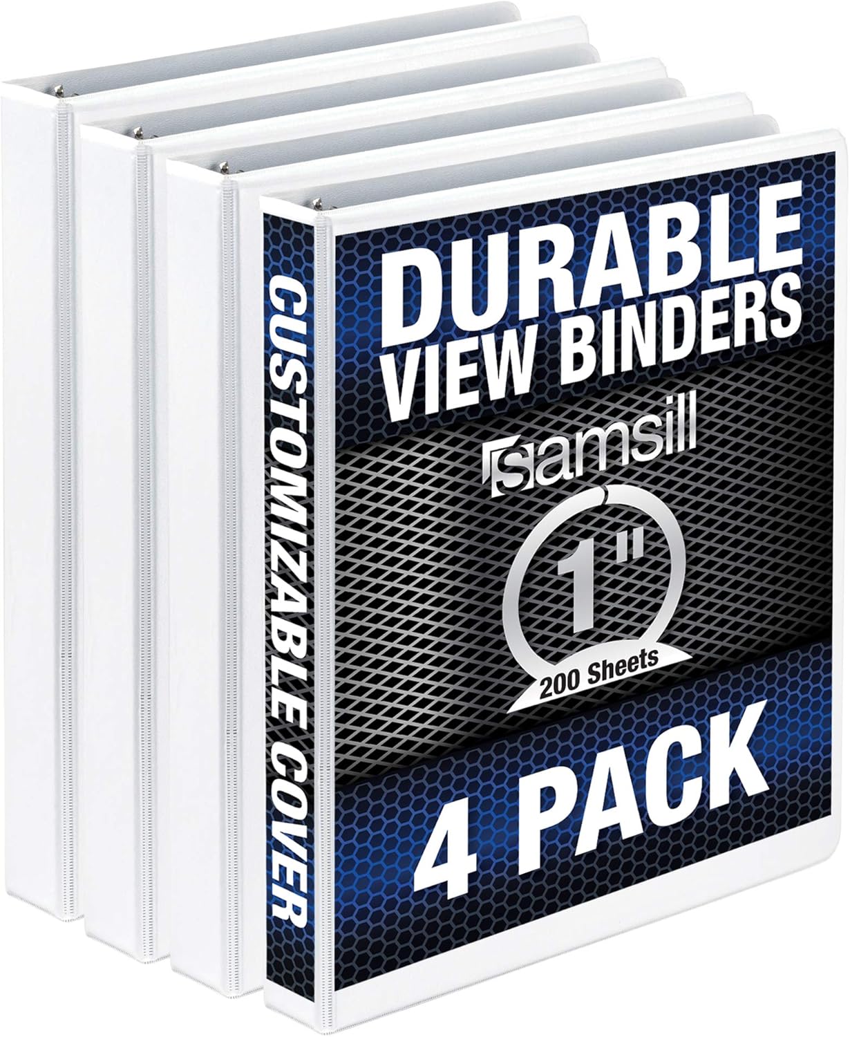 Samsill Durable 1 Inch Binder, Made in The USA, Round Ring Customizable Clear View Binder, White, 4 Pack (MP48437)