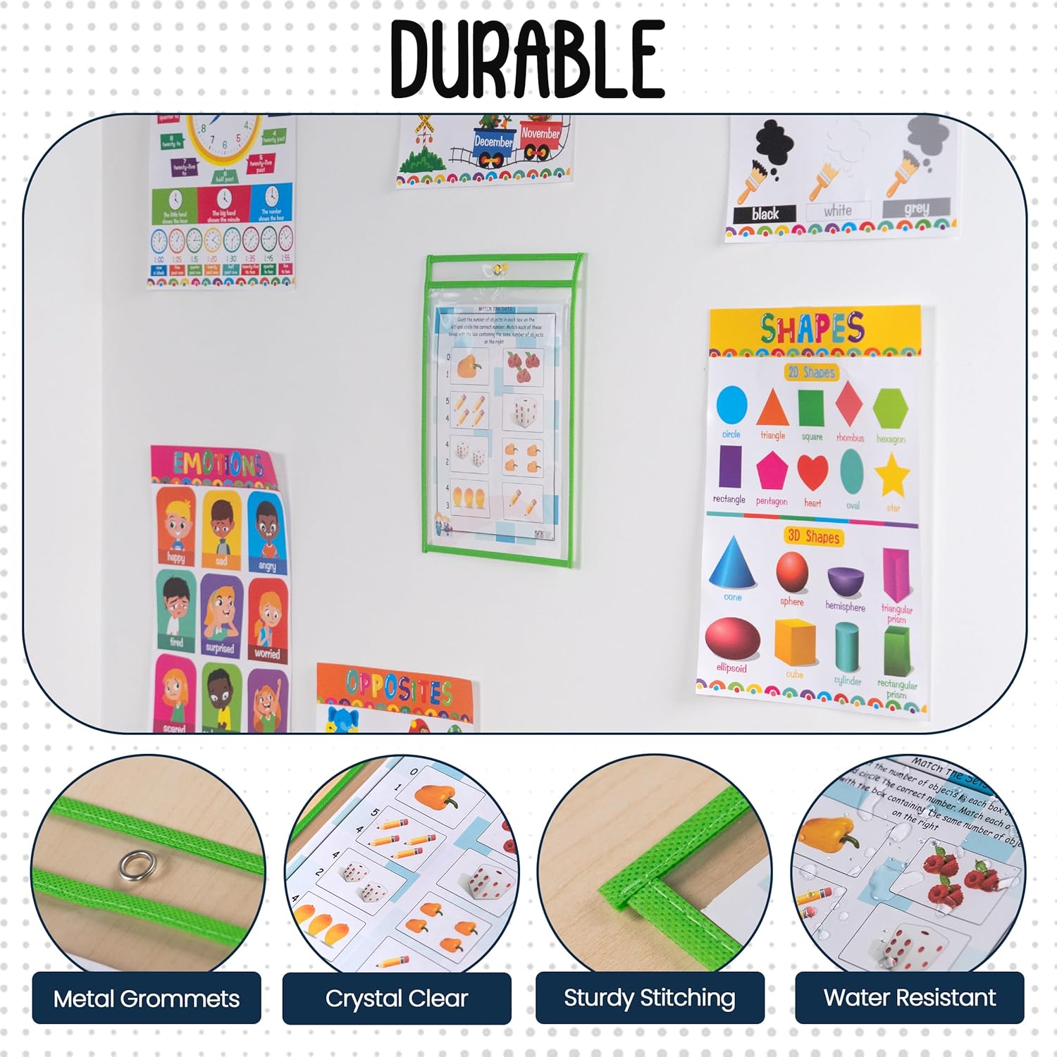 Essex Wares - 6 Pack, Green, Dry Erase Pocket Document Protectors, 10" Wide x 13.5" Tall - Dry Erase Clear Plastic Sleeves - Reusable & Easy Erase Plastic Invoice Holders, Water-Resistant & Durable