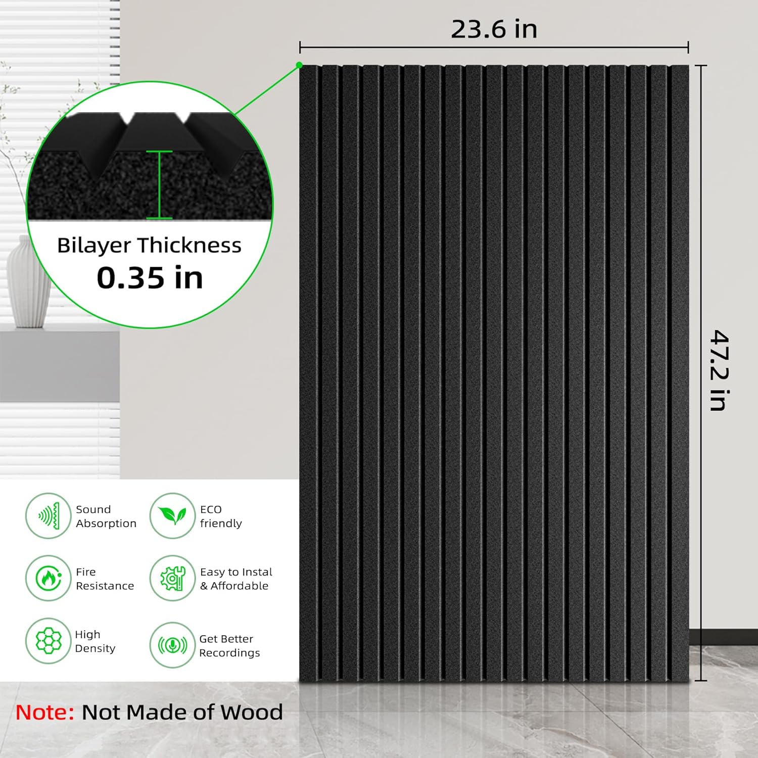 5 Pack Sound Proof Foam Panels for Walls 47.2"x23.6" Large Acoustic Panels Sound Absorbing, Self-Adhesive Soundproof Wall Panels for Home Studio, Office, Recording, Black Black
