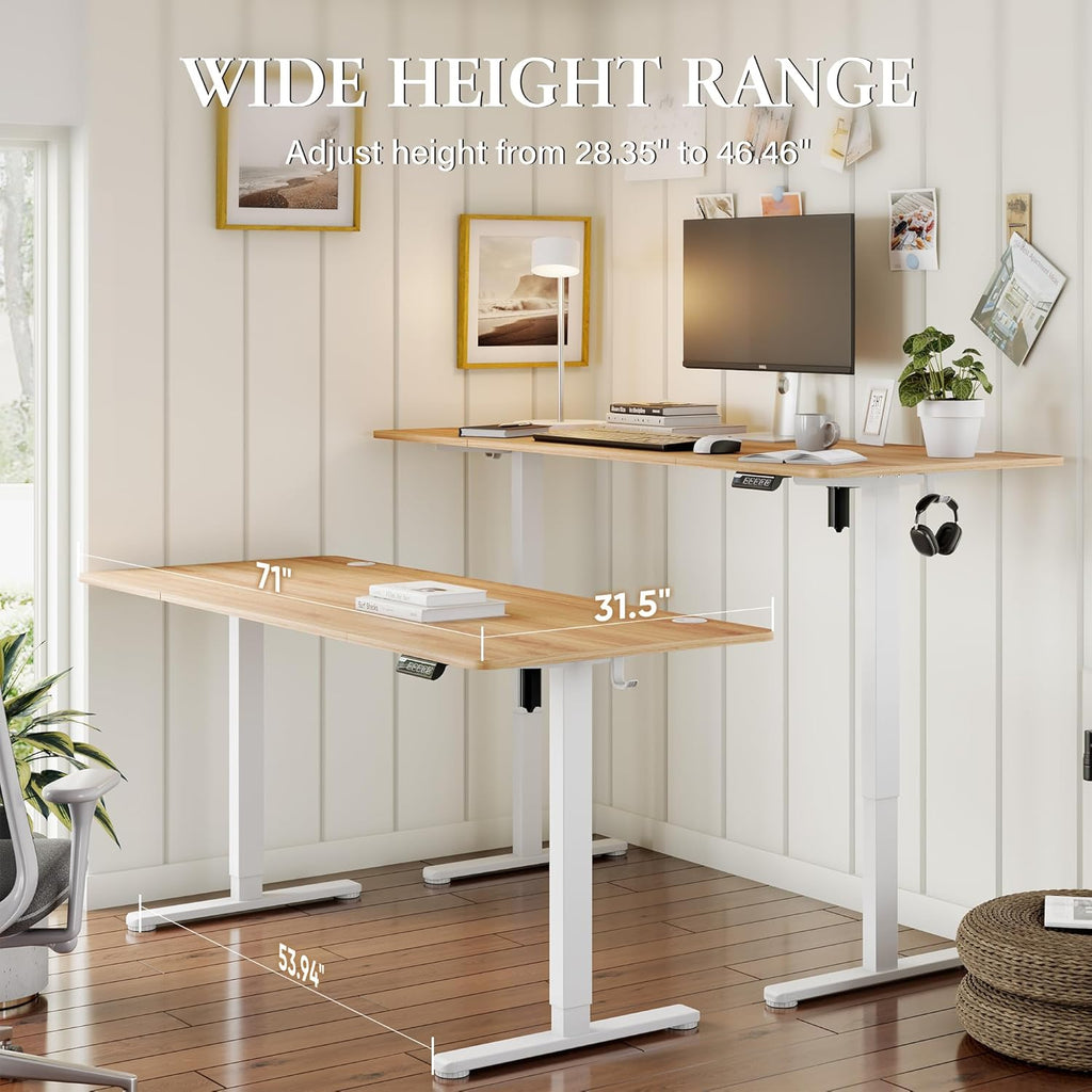 Monomi Electric Standing Desk, 71 x 31.5 inches Height Adjustable, Ergonomic Home Office Sit Stand Up Desk with Memory Preset Controller (Natural Top/White Frame)