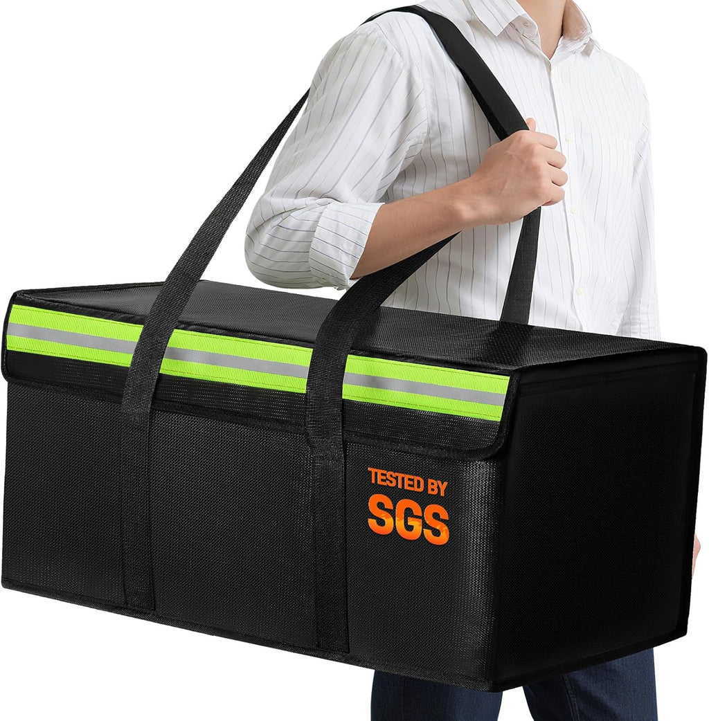 Large Fireproof Document Bags 24x12x12in, Fireproof Document Box for Cash, Photo Albums, Valuables, Extra Large Fireproof Bag Waterproof Document Storage with Reflective Strip, Black
