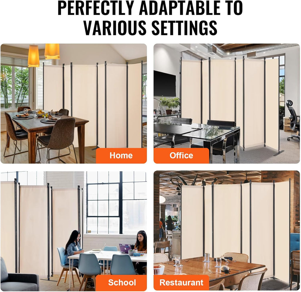 VEVOR Room Divider, 6 Panel Room Divider, Folding Privacy Screen and Portable Partition Divider for Room Separation, Freestanding Room Partitions for Office, Bedroom, Study, Beige
