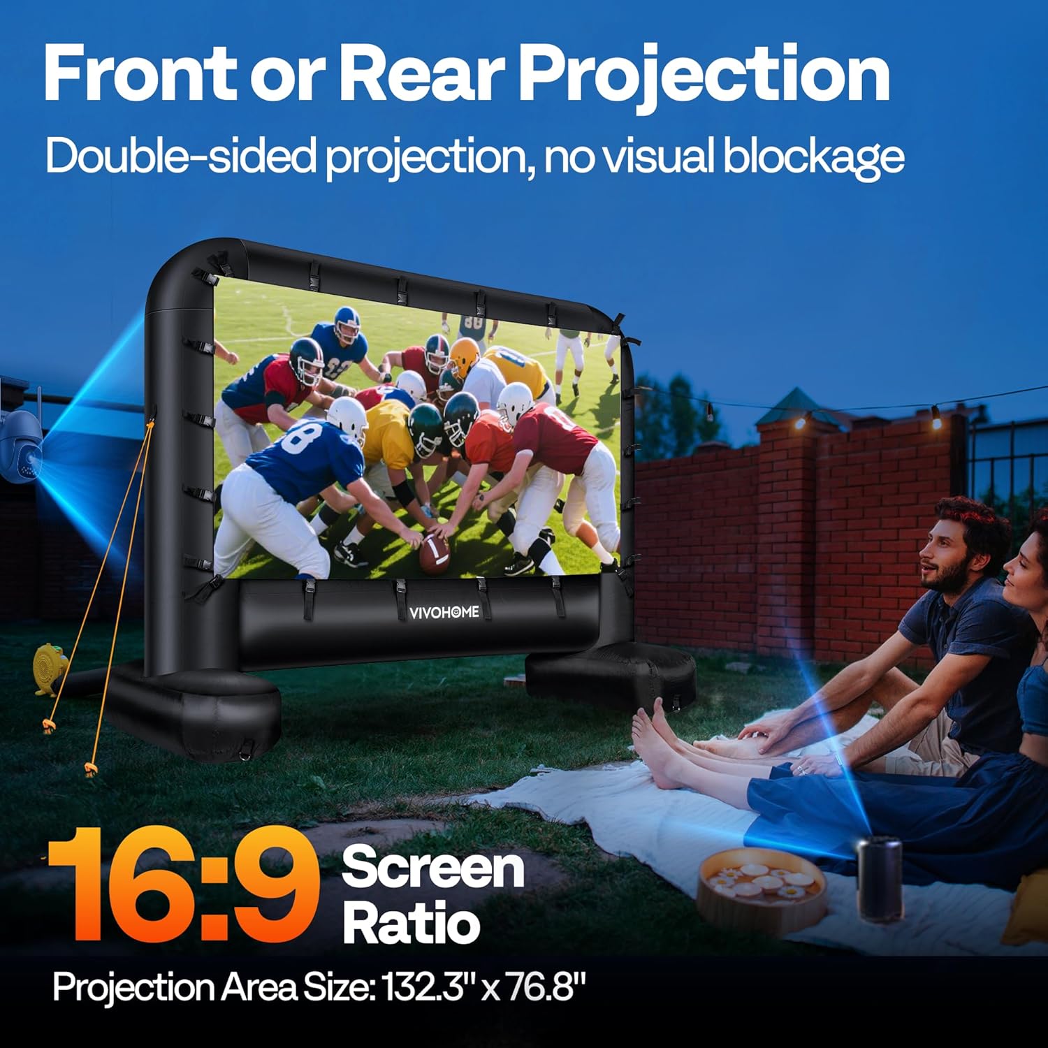 VIVOHOME 17 FT Inflatable Projector Screen for Outside, Blow Up Movie Screen Outdoor Use, Mega Large TV Screen with Carry Bag for Backyard, Tube Leg Support