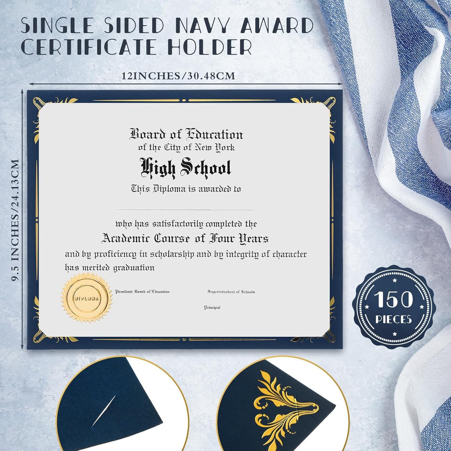 Fainne Certificate Holder Foil Border Bulk 8.5 x 11 Inch Single Sided Award Diploma Cover for Letter Size Cardstock Document Paper Graduation School Marriage Supplies (150 Pcs)