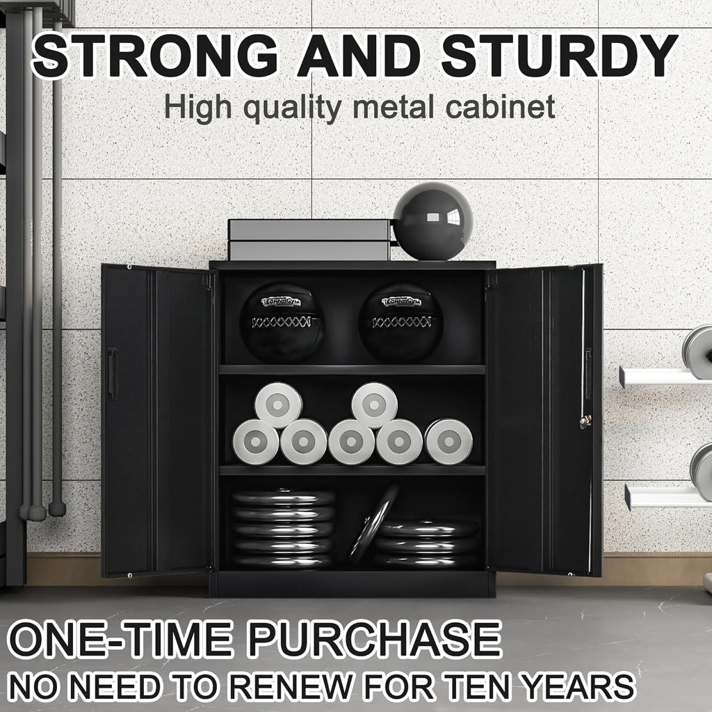 BESFUR Metal Storage Cabinet 36" H, Black Steel Locking Cabinet with 2 Lockable Doors and 2 Adjustable Shelves for Home Office, Garage, School, Apartment, Warehouse