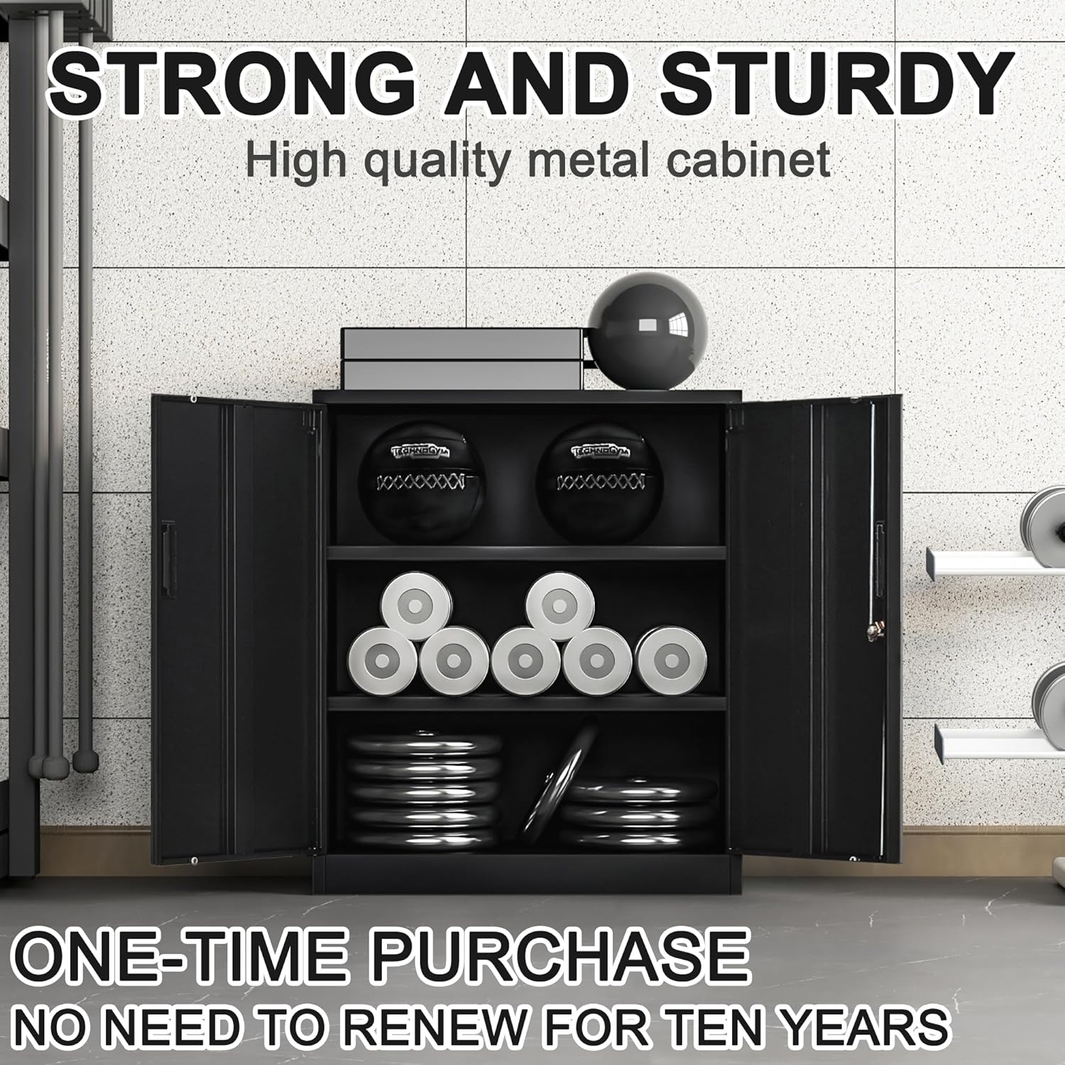 BESFUR Metal Storage Cabinet 36" H, Black Steel Locking Cabinet with 2 Lockable Doors and 2 Adjustable Shelves for Home Office, Garage, School, Apartment, Warehouse