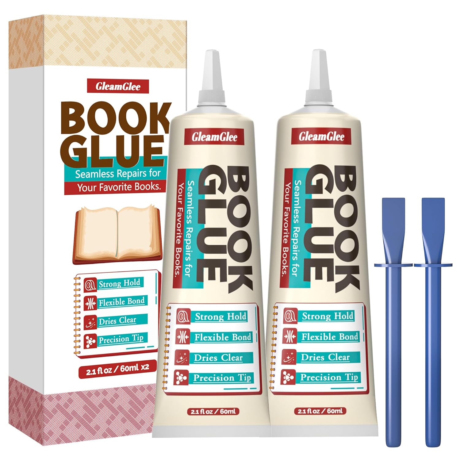 Book Glue, Dries Clear & Flexible Book Binding Glue Adhesive, Used for Bookbinding and Book Repair, Book Nook, Framing, Collages, Paper Art and Crafts - 60ml x 2Pack