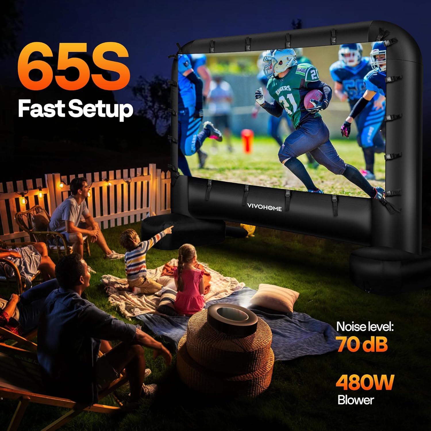 VIVOHOME 24 FT Inflatable Projector Screen for Outside, Blow Up Movie Screen Outdoor Use, Mega Large TV Screen with Carry Bag for Backyard, Tube Leg Support