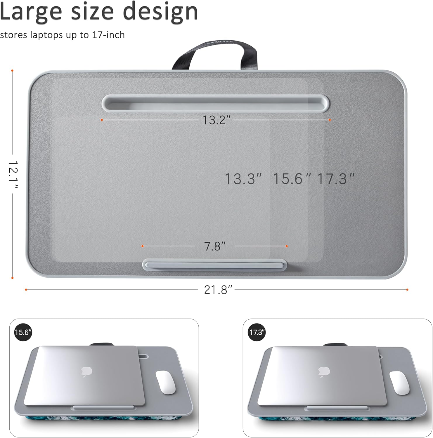 MillHome Blue Lap Desk with Cushion, Fits up to 17 inch Laptop, Tablet Slot and Stopper