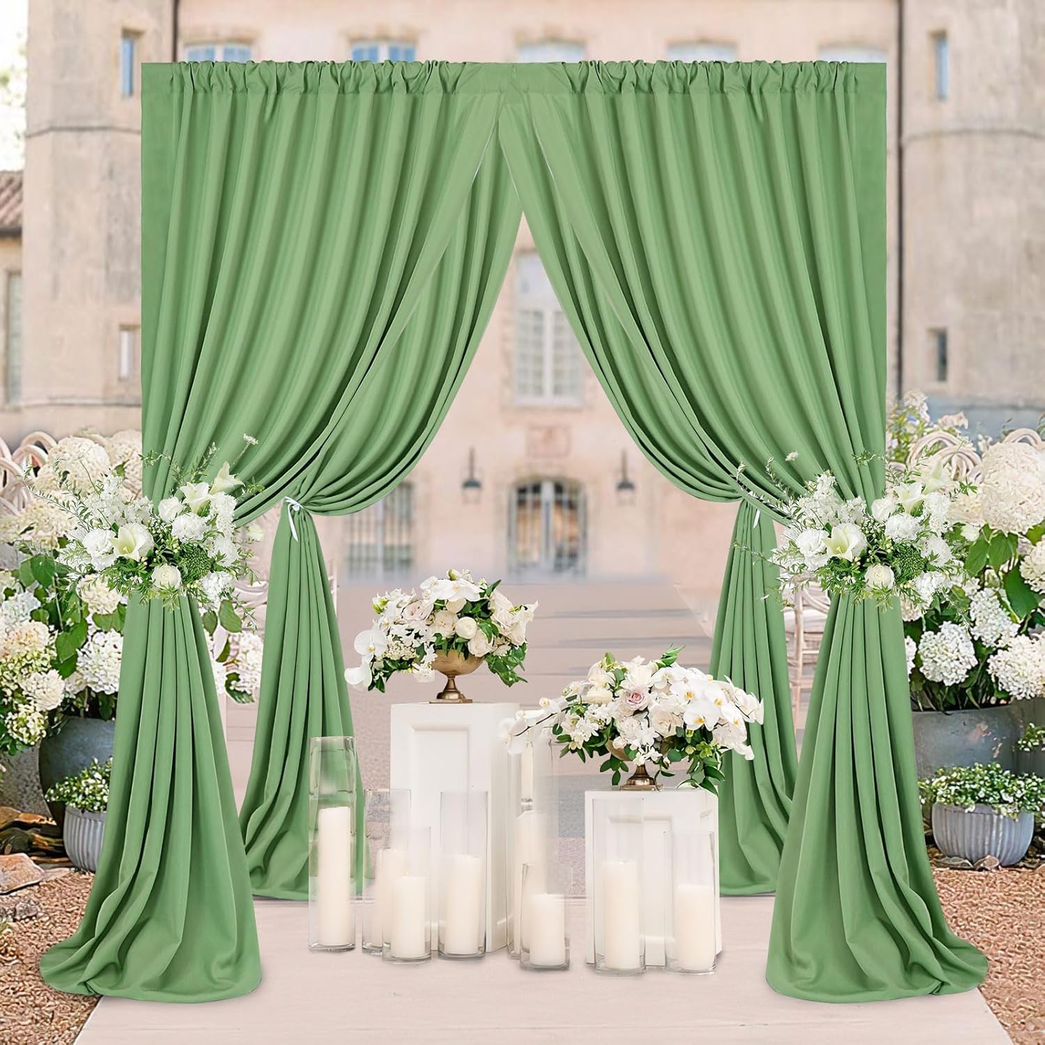 Sage Green Parties Backdrop Curtains: 30x10ft Polyester Photo Backdrop Drapes Fabric - Wedding Ceremony Party Home Window Decorations