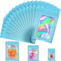 100 Pcs Mylar Bags, Smell Proof Bags Foil Pouch, Holographic Resealable Bags for Small Business, Candy Sample Jewelry Bag Sealable Packaging for Party Favor Food Storage (2.4x3.9in-Blue)