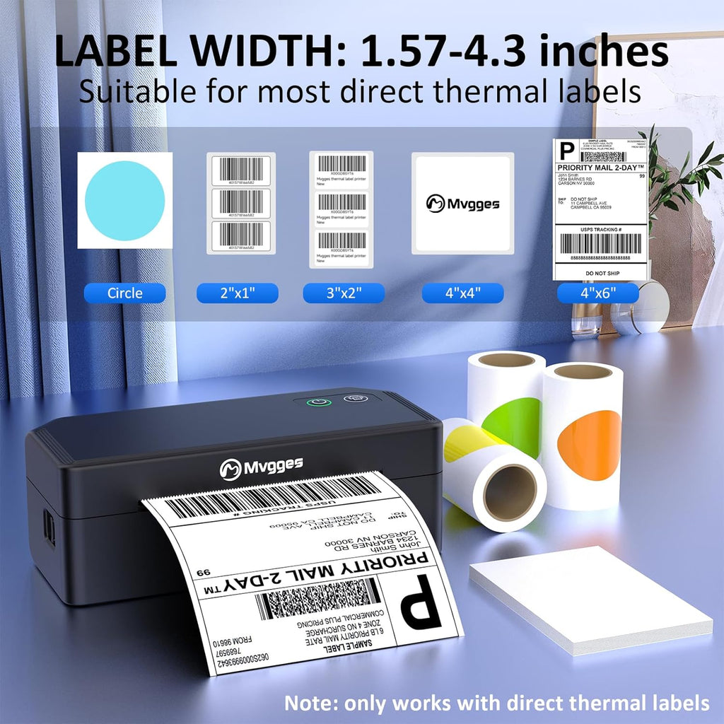 Mvgges Shipping Label Printer,Bluetooth 4x6 Thermal Label Printer for Small Business Office or Home, Compatible with Android, iOS, Windows and Mac, Widely Used for Amazon,Ebay,USPS,Etsy