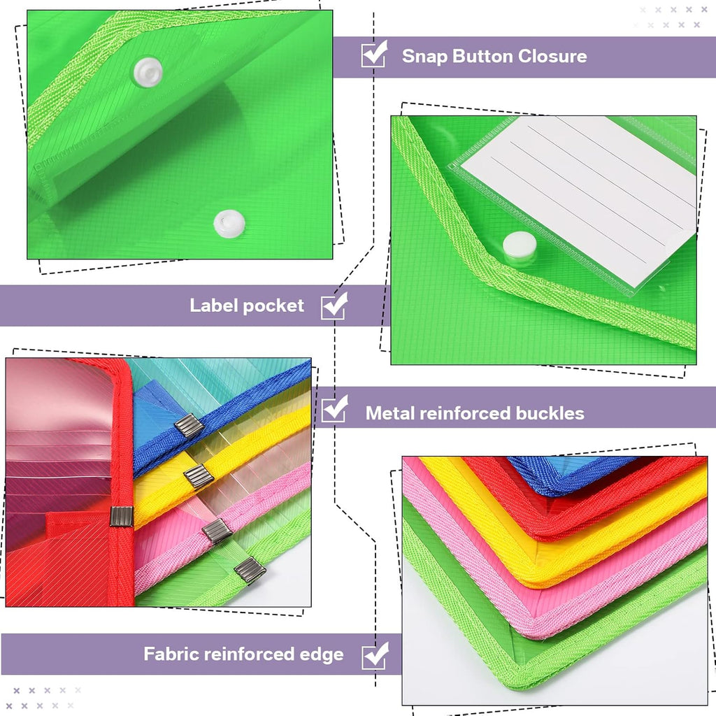 10 Pieces Plastic File Folders Envelope Expanding File Wallet Organizer Documents Folder with Snap Closure and Pocket, A4 Size Waterproof Transparent Pouch(Assorted Color,Vertical)