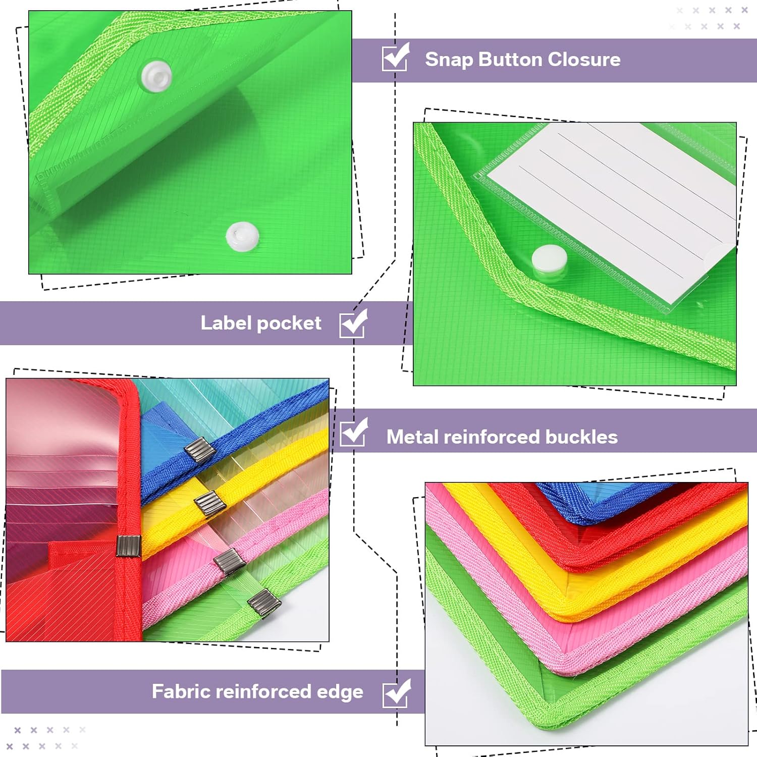 10 Pieces Plastic File Folders Envelope Expanding File Wallet Organizer Documents Folder with Snap Closure and Pocket, A4 Size Waterproof Transparent Pouch(Assorted Color,Vertical)