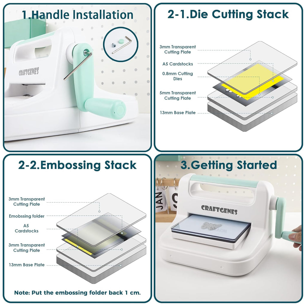 Manual Die Cutting Machine, Embossing Machine 6'' Opening Size for Cardmaking, Scrapbooking, and DIY Crafts – Complete Set with A5 Die Cuts, Embossing Folders, Plates, Clear Stamps