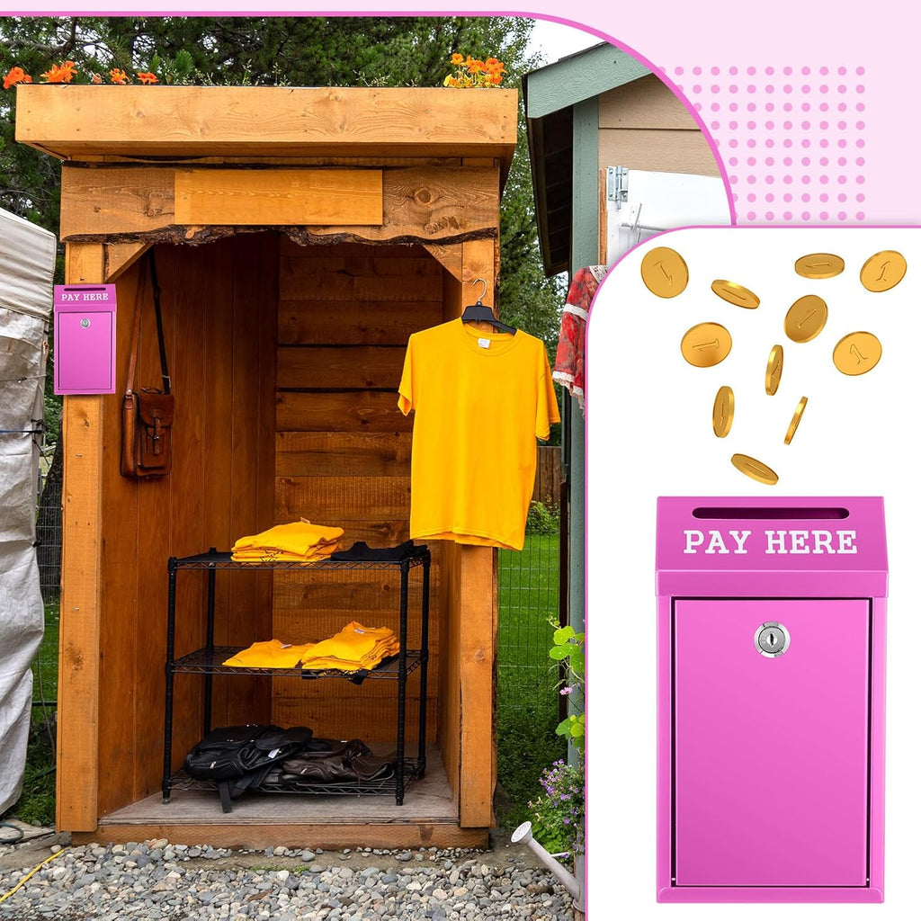 Safe Cash Box Money Collection Metal Donation Box with Lock Wall Mount Pre Drilled Mailbox Delivery Ballot for Home Office Outdoor Self Serve Stand(Rose Red,10.2 x 5.7 x 2.8 Inch)
