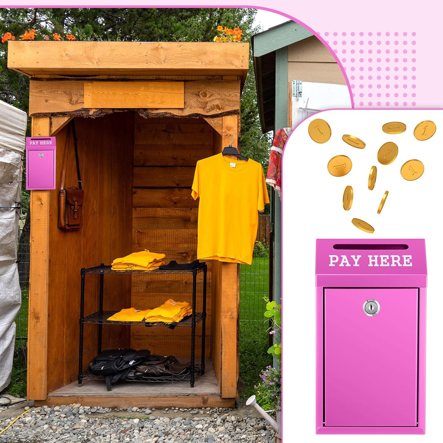 Safe Cash Box Money Collection Metal Donation Box with Lock Wall Mount Pre Drilled Mailbox Delivery Ballot for Home Office Outdoor Self Serve Stand(Rose Red,10.2 x 5.7 x 2.8 Inch)