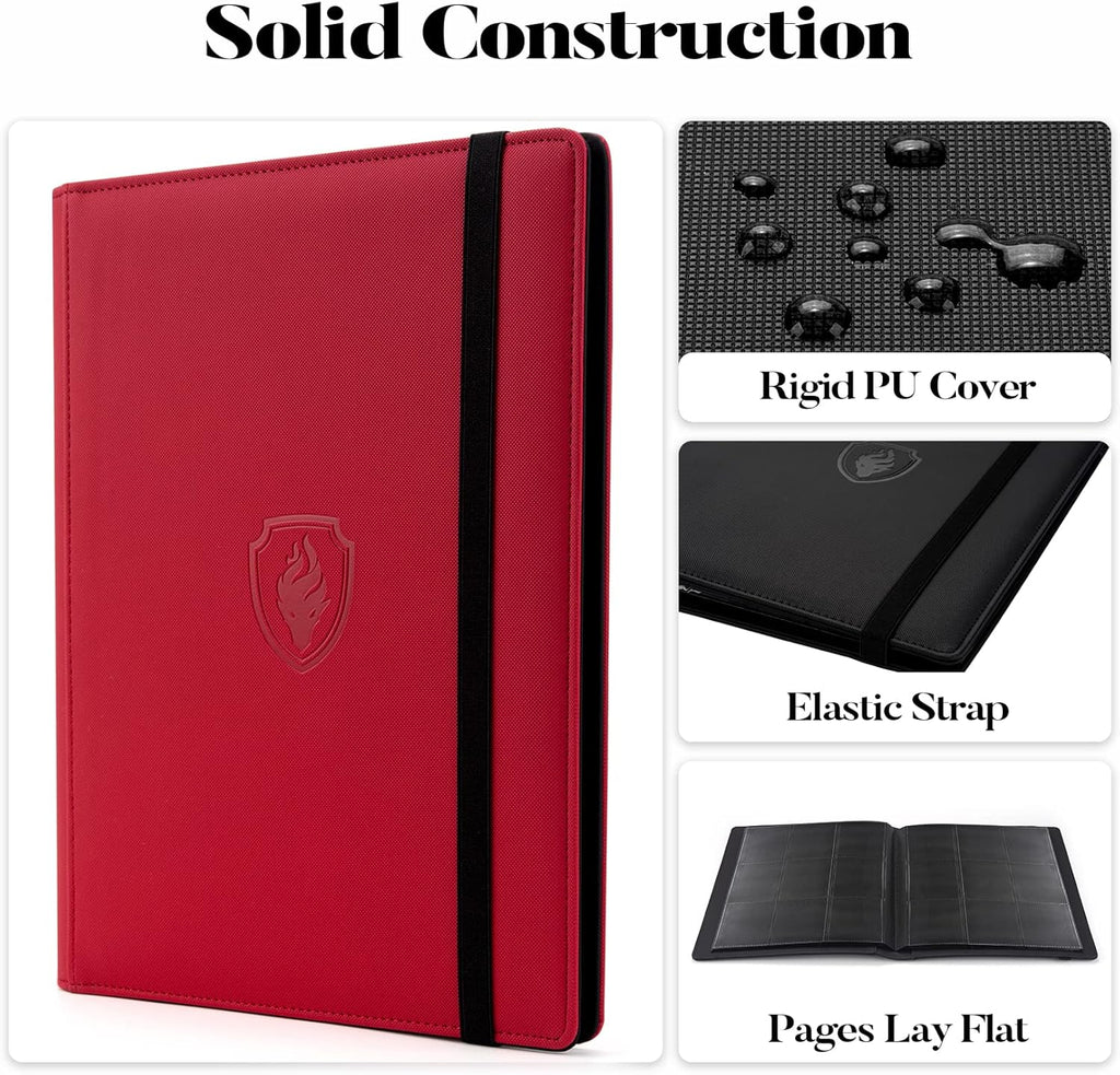 Trading Card Binder 9 Pocket, Fabmaker PU Cover Card Collection Binder for 360 Cards, Premium Card Book, Sturdy Card Holder Folders, Card Album for YuGiOh, MTG, TCG, Game Cards & Sports Cards, Red
