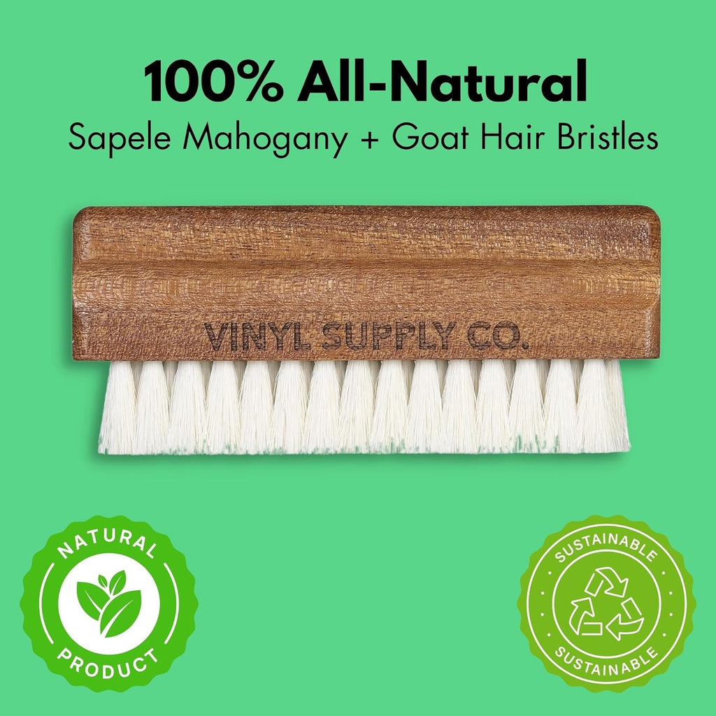 3-in-1 Ultimate Vinyl Record Cleaning Kit 100% All-Natural Sapele Mahogany Wood Vinyl Cleaning Kit - Goat Hair Vinyl Record Brush, Velvet Brush Pad, & Stylus Brush Cleaner