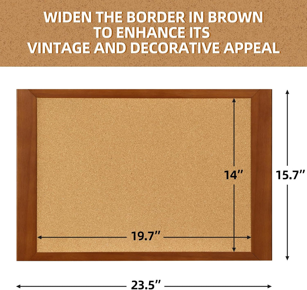 Cork Boards for Wall 16” x 24”, Extra Wide Wooden Framed Bulletin Board, Decorative Hanging Pin Board, Corkboards for Wall Notice Board Memo Board for Home, School, Office, Two-Sides Cork