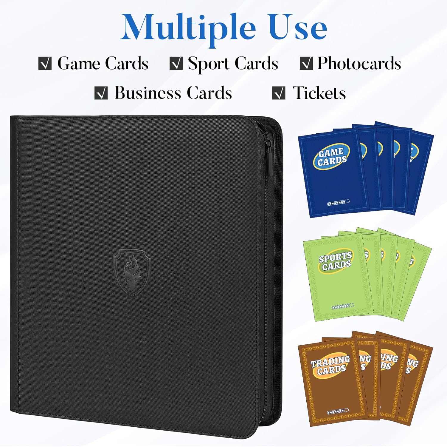 Premium Zip Card Binder 12 Pocket, Fabmaker 912 Pockets Trading Card Binder, PU Zipper Card Collection Album, Sturdy Side-Loading Card Book Holder for MTG, TCG, Game Cards, Sports Cards, Black
