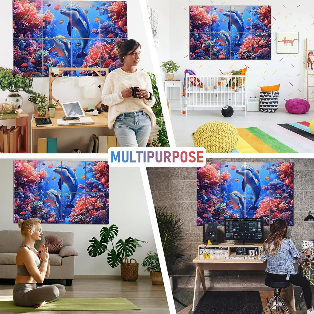 8 Pack Acoustic Panels,48"X32" Soundproof Wall Panels, Self Adhesive Sound Absorbing Wall Art,Decorative Sound Dampening Panels, Art Acoustic Treatment for Studio, Bedroom, Office(Dolphin)