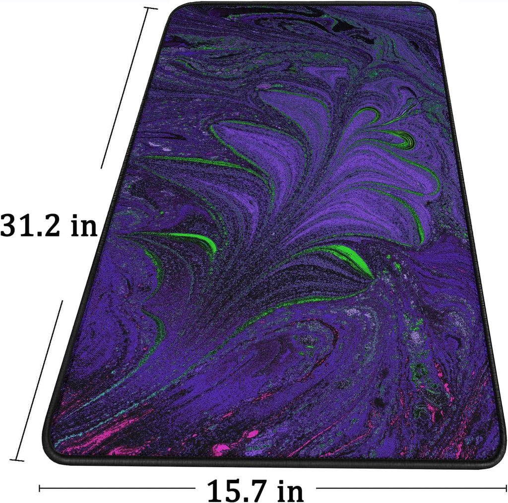 Large Mouse Pad with Stitched Edges, Durable Non-Slip Natural Rubber Base, Waterproof Computer Keyboard Pad Mat for Esports Pros/Gamer/Desktop/Office/Home - Purple Green