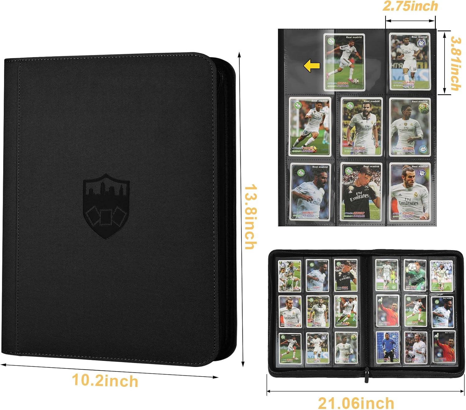 Trading Card Binder 9 Pocket, GERMUN PU Cover Card Binder for 360 Cards, Premium Trading Card Holder Folders, Double Sided Pocket Card Album for MTG, TCG (Black)