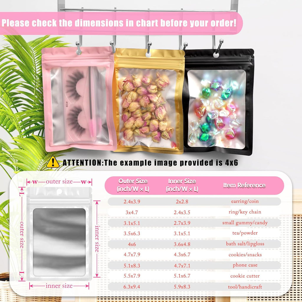 FUNFERY 100 Pack Mylar Resealable Bags Foil Packaging Bags with Clear Window,Zipper Pouch Smell Proof Bag for Food Storage,Cookies,Sample,Small Business(White,4x6inch)