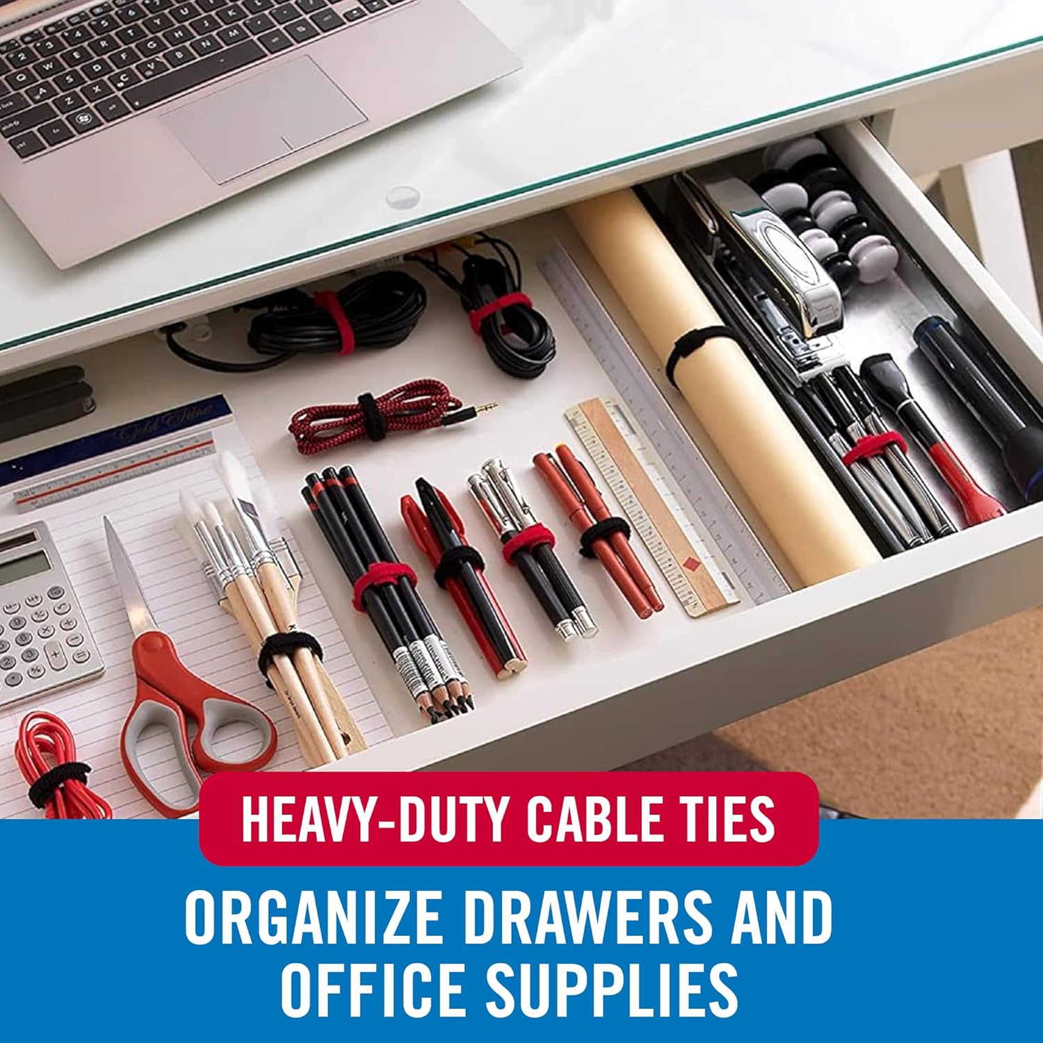 VELCRO Brand Heavy Duty Cable Ties Reusable | 60Pc Bulk Pack | 8 x 1/2" ONE-WRAP Straps, Black | Strong Wire Management | Cord Bundling for Home Office and Data Centers