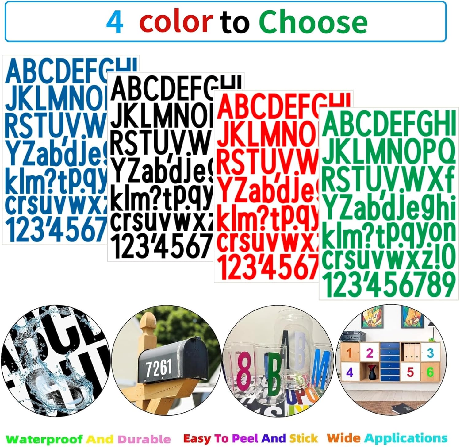 10 Sheets Letter & Number Stickers, 1.5 inch Vinyl Self-Adhesive, Mailbox & Cup Labels, Holiday Party Decoration (Green)